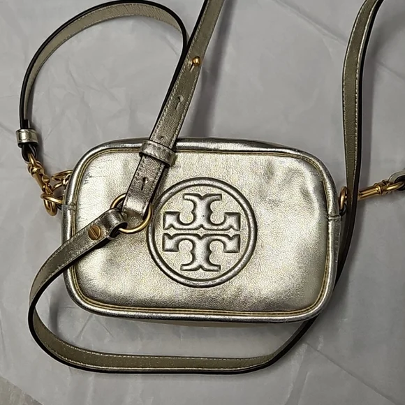 Tory Burch Perry Bombe Mini Metallic Leather Crossbody Bag - Picture 8 of 9